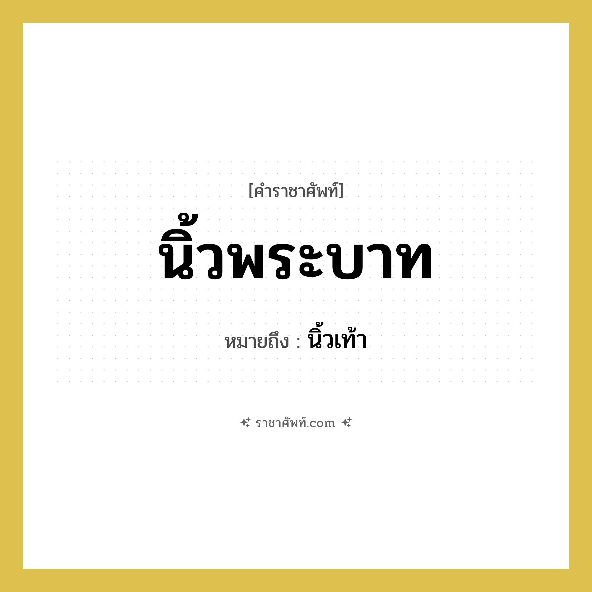 นิ้วพระบาท หมายถึงอะไร?, คำราชาศัพท์ นิ้วพระบาท หมายถึง นิ้วเท้า หมวดหมู่ ร่างกาย หมวด ร่างกาย